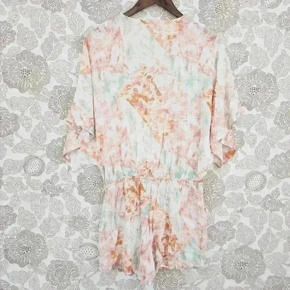 Anthropologie Fate Tie-Dye Kimono Sleeve Wrap Romper M Pastel Multicolor - Picture 2 of 8
